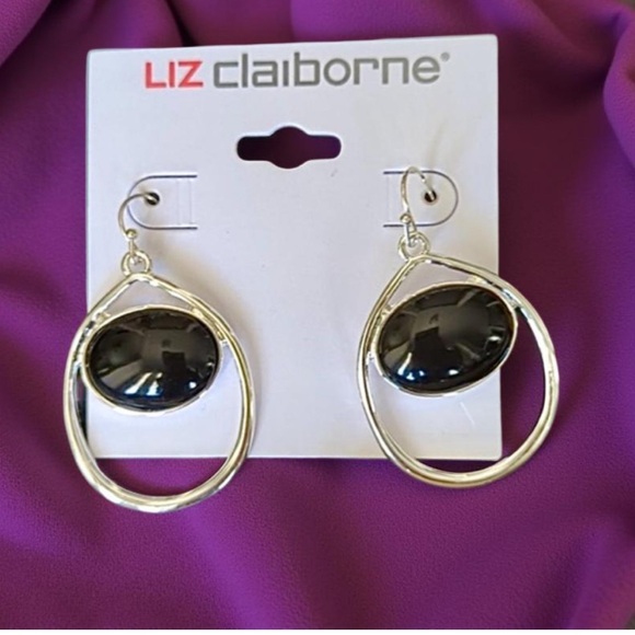 Liz Claiborne pierced earrings silver with black NWT - Picture 10 of 16